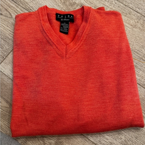 VALDA Made In Italy By Toscano Merino Wool Orange V Neck Mens Pullover Sweater L - Picture 1 of 3